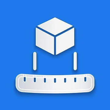 Paper cut Isometric cube icon isolated on blue background. Geometric cubes solid Stock Illustration