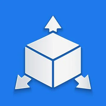 Paper cut Isometric cube icon isolated on blue background. Geometric cubes solid Stock Illustration