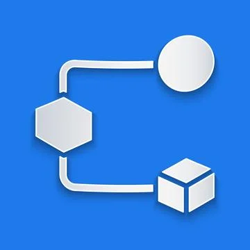 Paper cut Isometric cube icon isolated on blue background. Geometric cubes so Stock Illustration