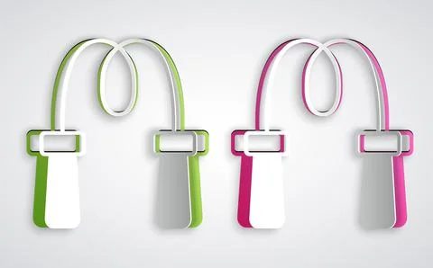 Paper cut Jump rope icon isolated on grey background. Skipping rope. Sport eq Stock Illustration