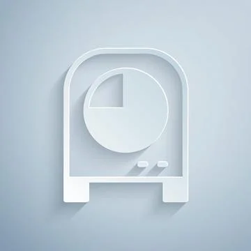 Paper cut Kitchen timer icon isolated on grey background. Cooking utensil. Paper Illustrazione stock