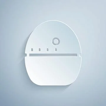 Paper cut Kitchen timer icon isolated on grey background. Egg timer. Cooking Illustrazione stock