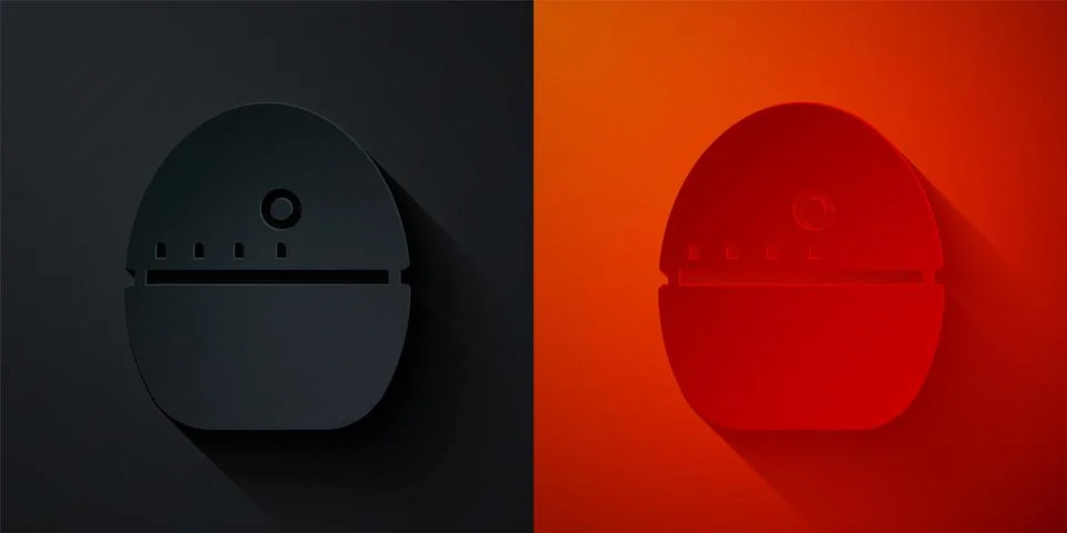 Paper cut Kitchen timer icon isolated on black and red background. Egg timer Illustrazione stock
