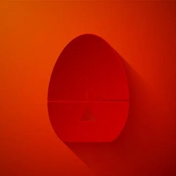 Paper cut Kitchen timer icon isolated on red background. Egg timer. Cooking Stock Illustration