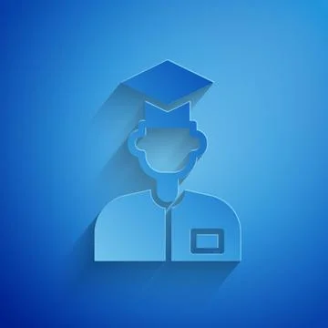 Paper cut Laboratory assistant icon isolated on blue background. Paper art st Stock Illustration
