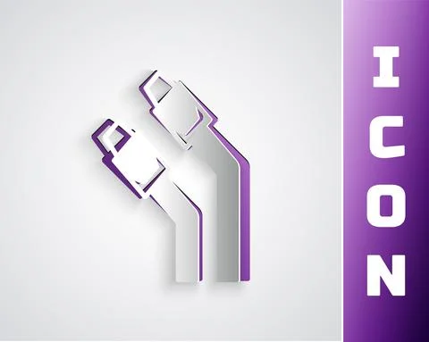 Paper cut LAN cable network internet icon isolated on grey background. Paper art イラスト素材