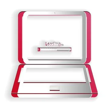 Paper cut Laptop update process with loading bar icon isolated on white Illustrazione stock