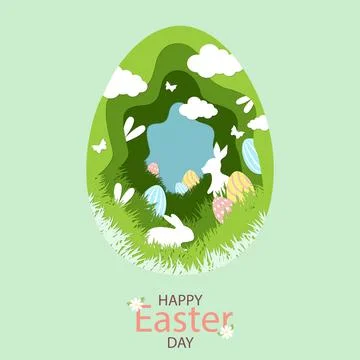 Paper-cut large Easter egg with holiday elements - Vector Illustrazione stock