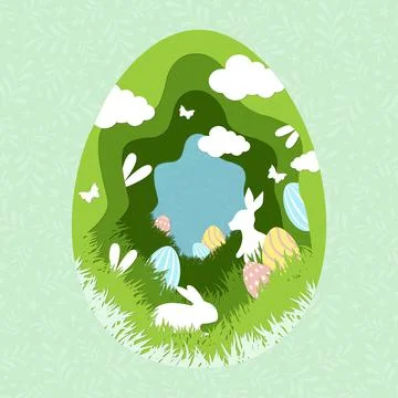 Paper-cut large Easter egg with holiday elements - Vector Stockillustratie