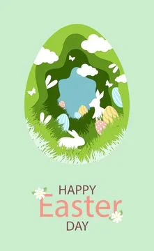 Paper-cut large Easter egg with holiday elements - Vector Illustrazione stock