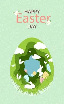 Paper-cut large Easter egg with holiday elements - Vector 库存插图