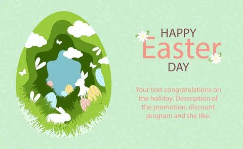 Paper-cut large Easter egg with holiday elements - Vector Illustrazione stock