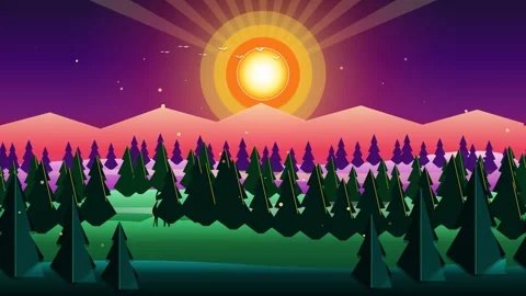Paper Cut Layered Forest Parallax Sunrise 4K Stock Footage 346125132
