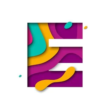 Paper cut letter E. Realistic 3D multi layers papercut isolated white backgro Stock Illustration