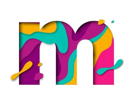 Paper cut letter M. Realistic 3D multi layers papercut isolated white backgro Stock Illustration
