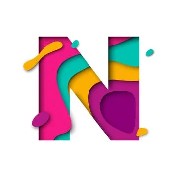 Paper cut letter N. Realistic 3D multi layers papercut isolated white backgro Stock Illustration