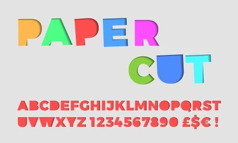 Paper cut letters font vector papercut 3D alphabet Stock Illustration