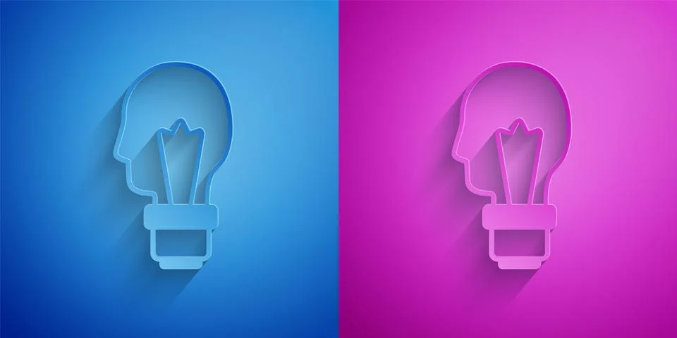 Paper cut Light bulb with concept of idea icon isolated on blue and purple ba Stock Illustration