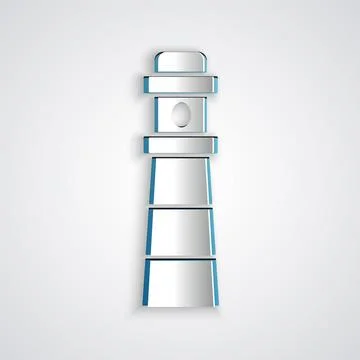 Paper cut Lighthouse icon isolated on grey background. Paper art style. Vector Stock Illustration