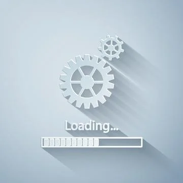 Paper cut Loading and gear icon isolated on grey background. Progress bar icon Stock Illustration