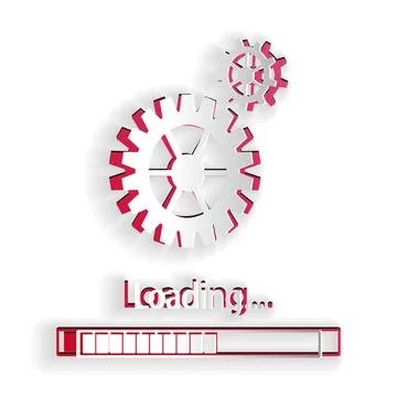 Paper cut Loading and gear icon isolated on white background. Progress bar icon イラスト素材