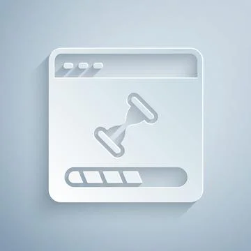 Paper cut Loading a data window with a progress bar icon isolated on grey 库存插图