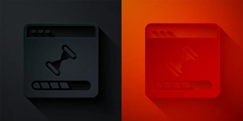 Paper cut Loading a data window with a progress bar icon isolated on black .. Illustrazione stock