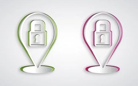 Paper cut Lock icon isolated on grey background. Padlock sign. Security, safety Illustrazione stock