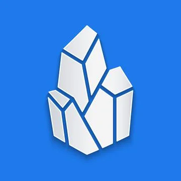 Paper cut Magic stone icon isolated on blue background. Fantasy crystal. Jewelry Stock Illustration