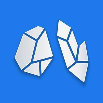 Paper cut Magic stone icon isolated on blue background. Fantasy crystal. Jewelry Illustrazione stock