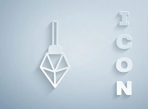 Paper cut Magic stone icon isolated on grey background. Fantasy crystal. Jewelry Illustrazione stock