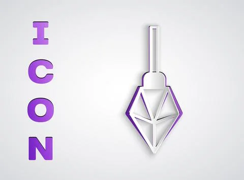 Paper cut Magic stone icon isolated on grey background. Fantasy crystal. Jewelry Stock Illustration