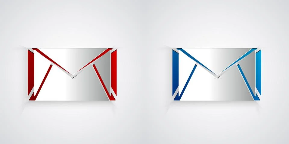 Paper cut Mail and e-mail icon isolated on grey background. Envelope symbol e Stock-Illustration