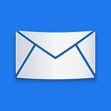Paper cut Mail and e-mail icon isolated on blue background. Envelope symbol e Stock-Illustration