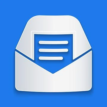 Paper cut Mail and e-mail icon isolated on blue background. Envelope symbol e Stock Illustration