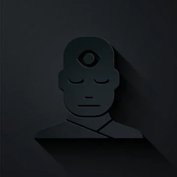 Paper cut Man with third eye icon isolated on black background. The concept of Stock Illustration