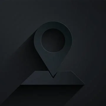 Paper cut Map pin icon isolated on black background. Navigation, pointer Stock Illustration