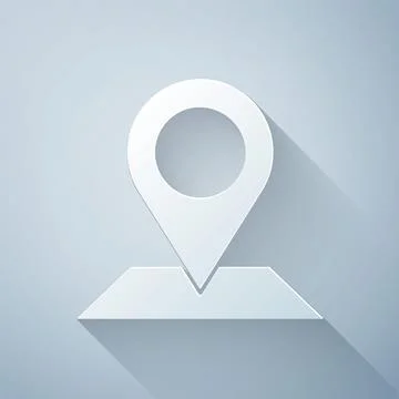 Paper cut Map pin icon isolated on grey background. Navigation, pointer Stock Illustration