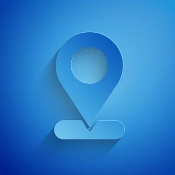 Paper cut Map pin icon isolated on blue background. Navigation, pointer 스톡 일러스트