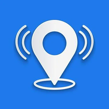 Paper cut Map pin icon isolated on blue background. Navigation, pointer, lo.. Stock Illustration