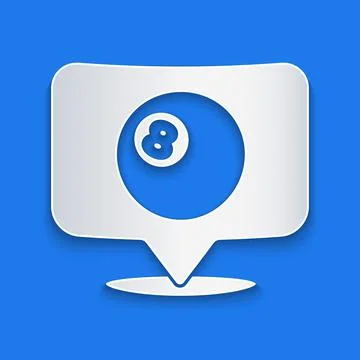 Paper cut Map pointer with billiard pool snooker ball with number 8 icon イラスト素材