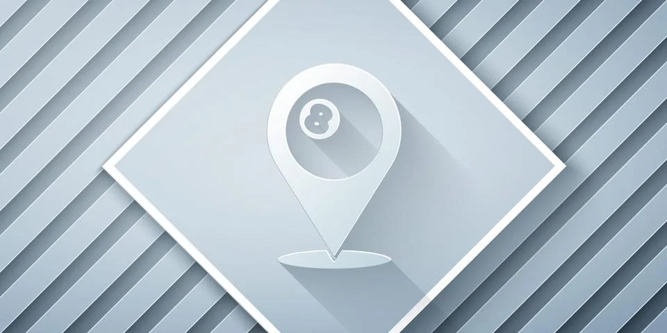 Paper cut Map pointer with billiard pool snooker ball with number 8 icon Stock Illustration