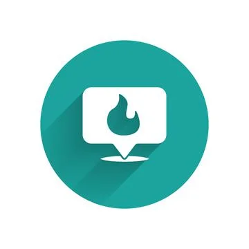 Paper cut Map pointer with fire flame icon isolated on blue background. Fire 스톡 일러스트