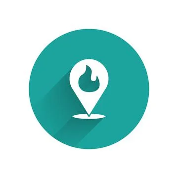 Paper cut Map pointer with fire flame icon isolated on blue background. Fire 스톡 일러스트