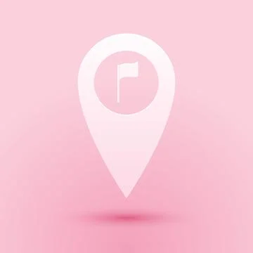 Paper cut Map pointer with golf flag icon isolated on pink background. Location Stock Illustration