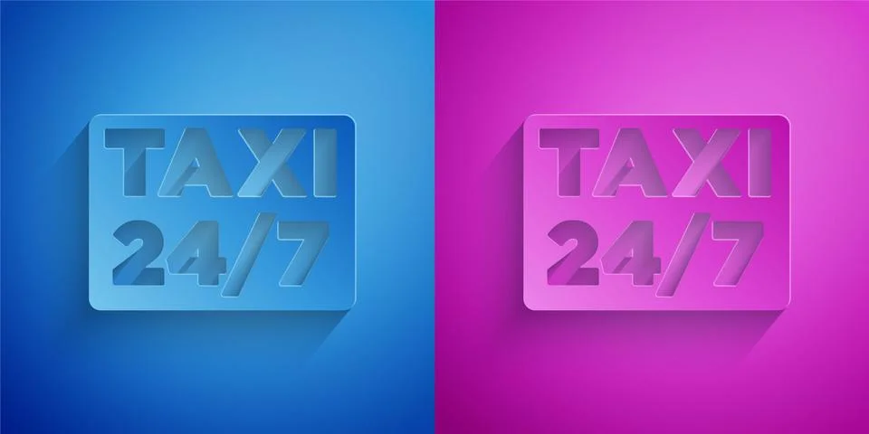 Paper cut Map pointer with taxi icon isolated on blue and purple background Stock Illustration