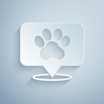 Paper cut Map pointer with veterinary medicine hospital, clinic or pet shop for Stock Illustration