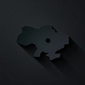 Paper cut Map of Ukraine icon isolated on black background. Paper art style.  Stock Illustration