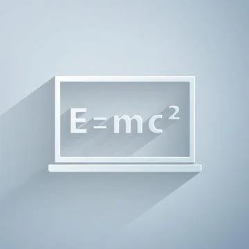 Paper cut Math system of equation solution on chalkboard icon isolated on grey Stock Illustration