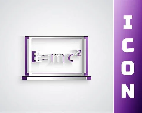 Paper cut Math system of equation solution on chalkboard icon isolated on grey Illustrazione stock